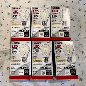 (6) Satco LED 8W A19 Light Bulbs (Warm White)